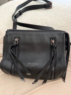 Ted Baker Maceyy Black Leather Tassel Double Zip Crossbody Bag